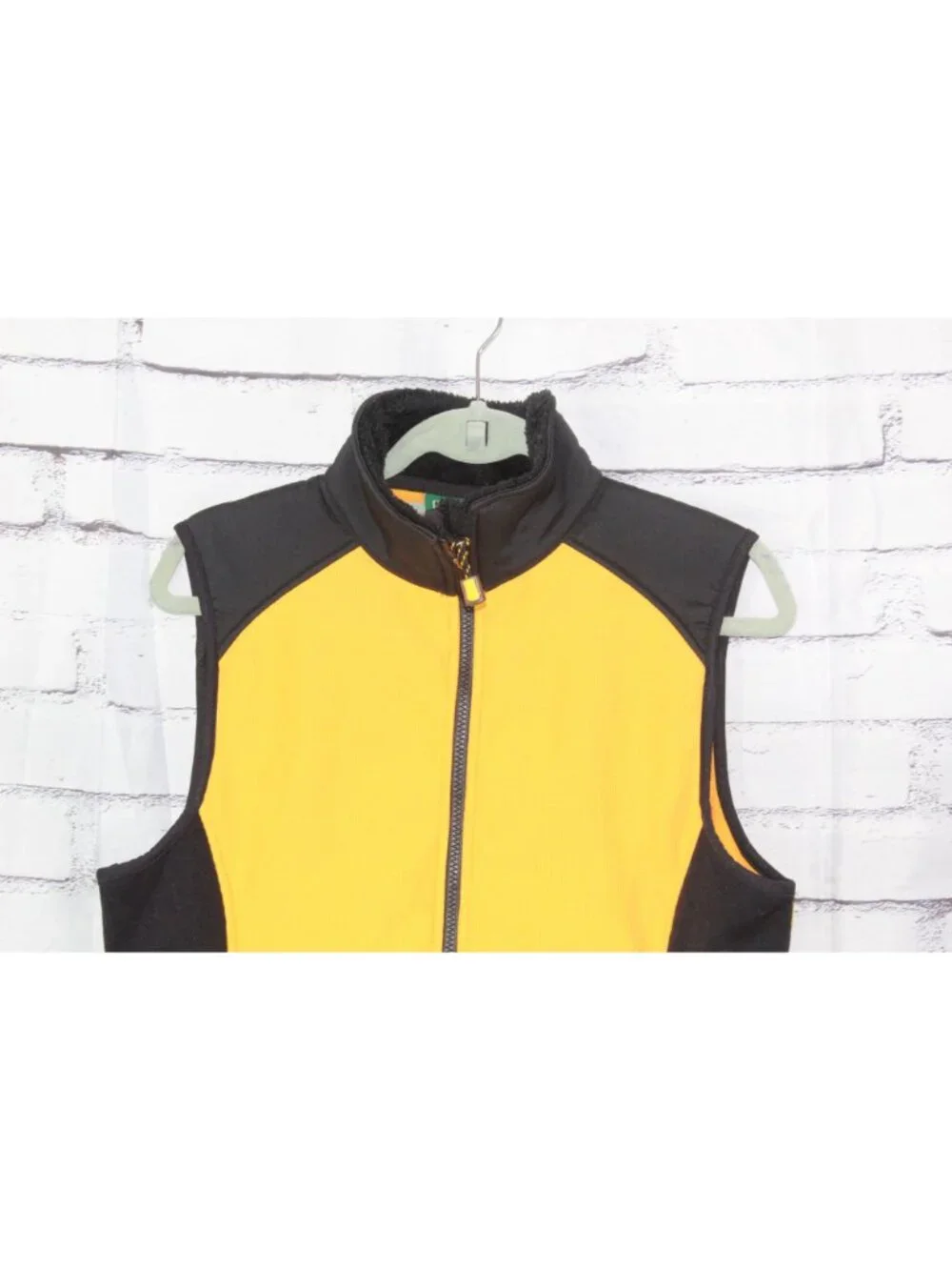 LL Bean Polartec Fleece Vest Yellow Black Full Zip Size M